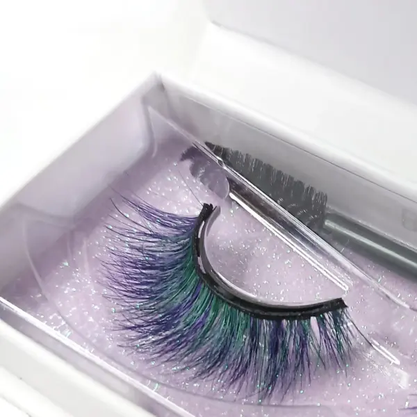 Colored Eyelashes, "Colorful 3D Lashes Collection - Perfect Gift for Anime Lovers" (Purple & Green)