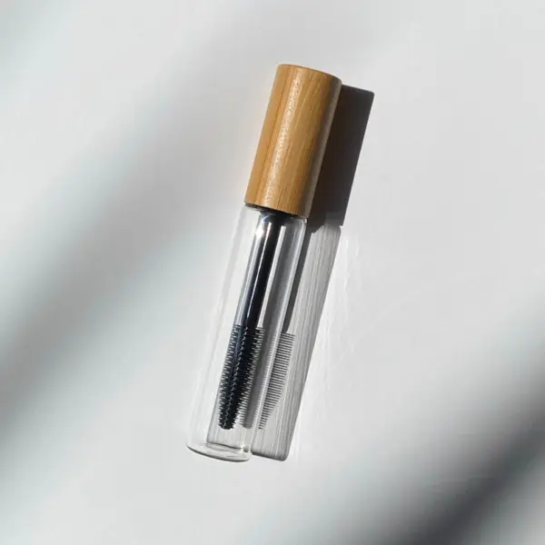 Empty Glass Mascara Tube: Bamboo Lid, Silicone Brush (10ml)