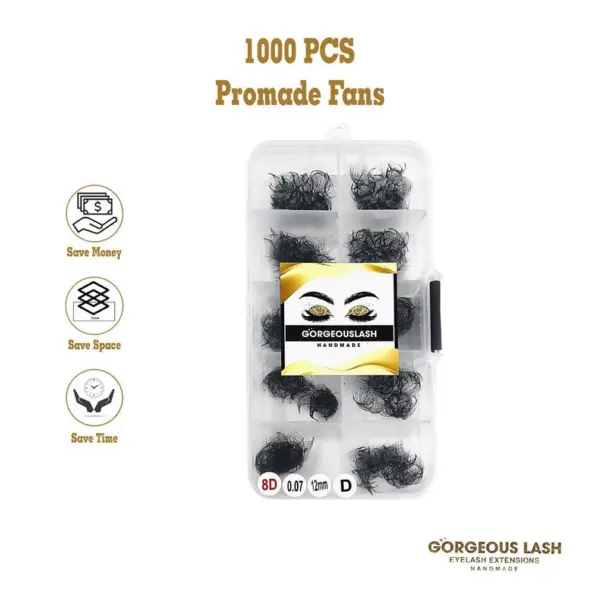 Wide 8D Lashes, 1000 Premade Volume Fans, 005mm Eyelash Extension